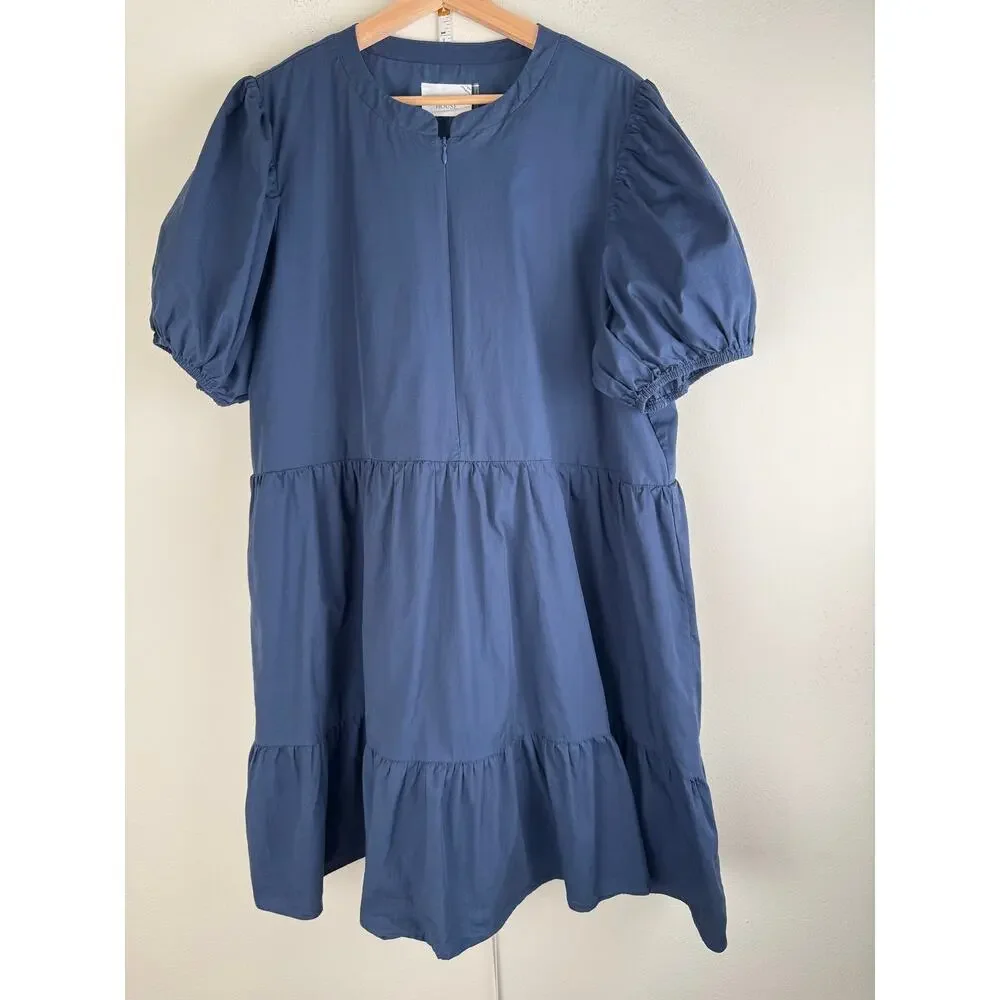 Hyacinth House Ellie Puff Sleeve Zip Front Mini Dress Navy XXL Tuckernuck - Picture 8 of 15